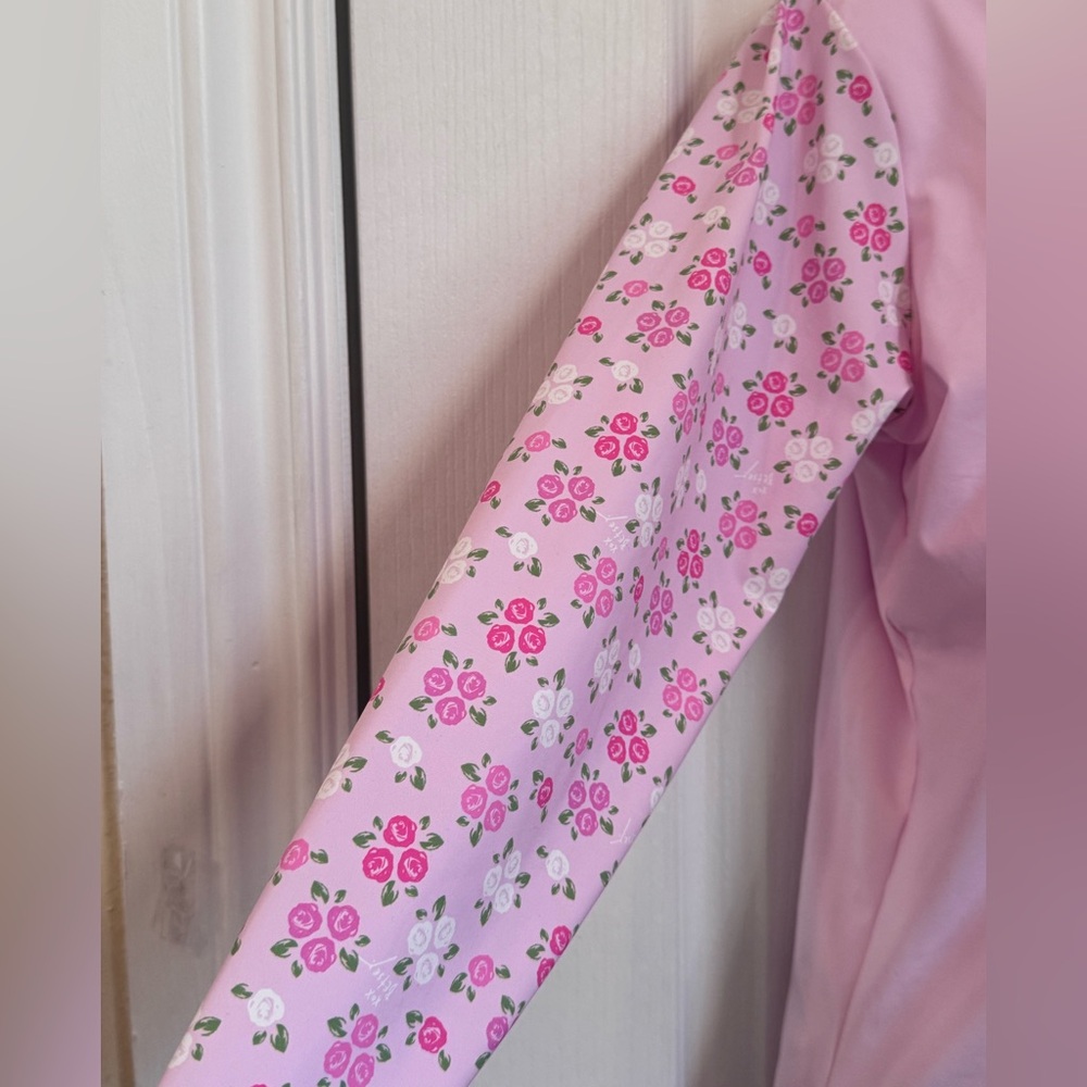 BETSEY JOHNSON RASH GUARD SWIM TOP. LONG SLEEVE UPF 50. SIZE L PINK FLORAL - Picture 5 of 13